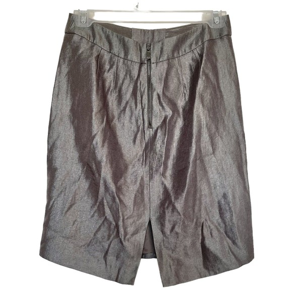 Ann Taylor Skirt Sz 0 Petite knee length Slit Metallic Look Work Wear Corporate - Picture 2 of 12